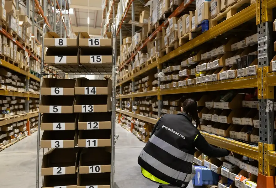 Opératrice préparant une commande dans l'allée de picking
