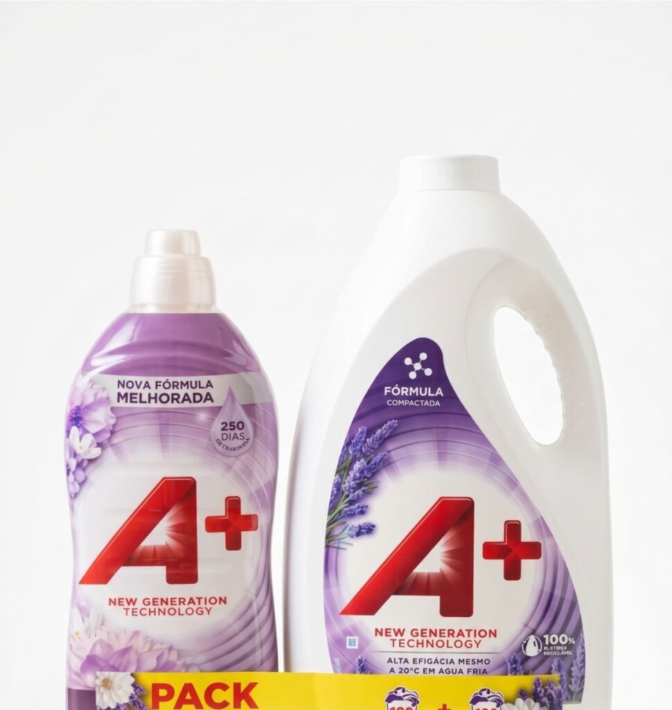 Pack promotionnel de lessive et d’adoucissant BlueSun réuni par un sleeve sur mesure