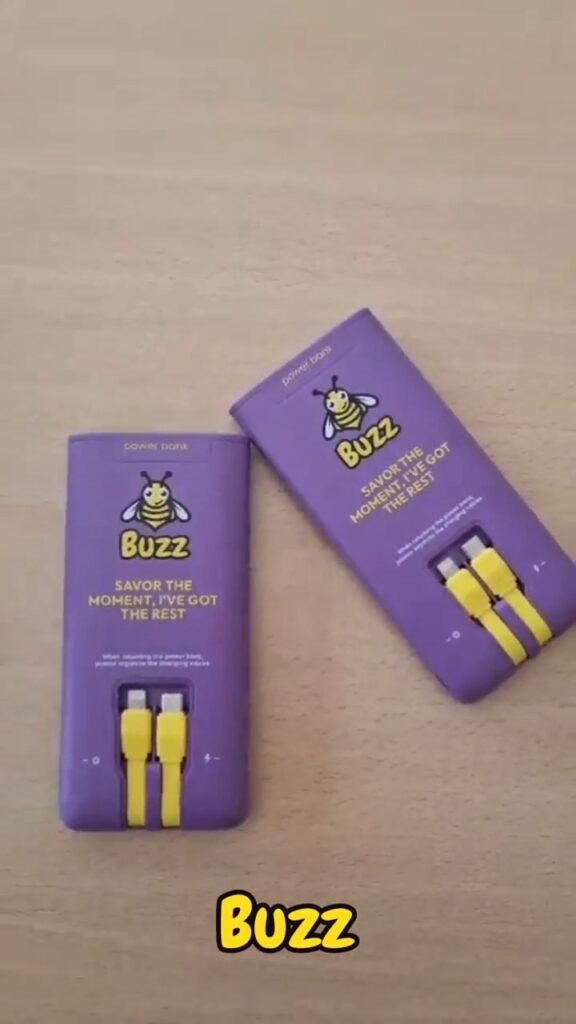 Deux power banks Buzz avec leur câble intégré